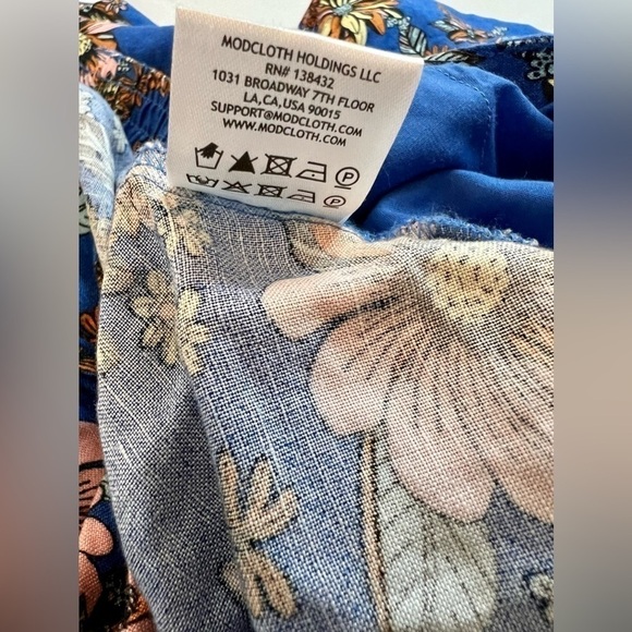 Sapphire Blue Floral ModCloth High-Vibration Energy Wide-Leg Pants - Picture 4 of 9